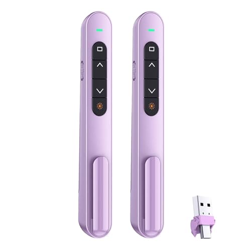 QUI 2 Pack Presentation Clicker with Volume Control, USB A&C, Purple | RF 2.4GHz USB Presentation Remote Control,PowerPoint Clicker Slide Advancer for Computer, Laptop, Mac - color: Purple, style: USB Type-c