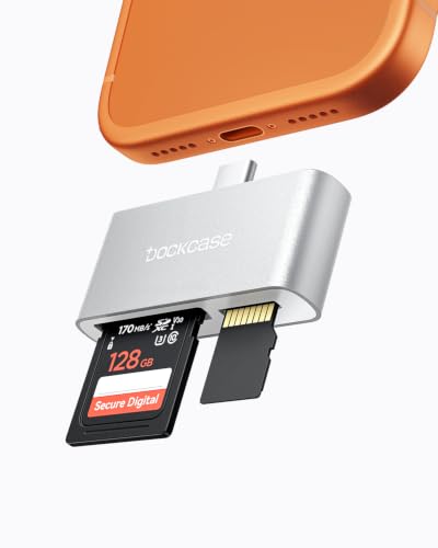 DOCKCASE USB-C SD Card Reader for iPhone 17/16/15 Series, Dual Slot USB 3.0 SD & microSD Card Adapter, Up to 170MB/s, Simultaneous Card Access for Camera, Drone, iPad Pro, MacBook & Android (Silver) - color: Silver