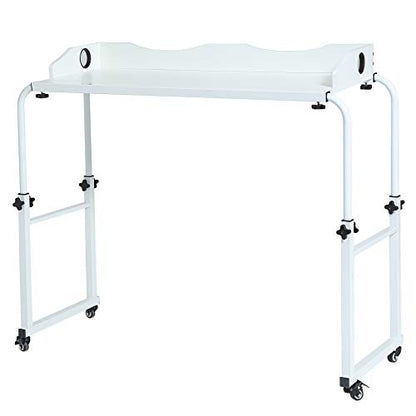 UNICOO Adjustable Overbed Table, Over the Bed Table with Wheels, Medical Overbed Table with Wheels Adjustable Height, Rolling Desk for Full/Queen/King Bed, Sturdy Wood & Steel Frame (202-White) - color: White