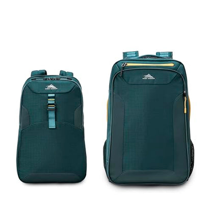 High Sierra Hi-Life 3-in-1 Convertible Wheeled Backpack - Features Removable Daypack, Stack-It Strap, Adjustable Handle, Fleeced Pocket For Scratch Protection, Dual Water Bottle Pockets - Green/Yellow