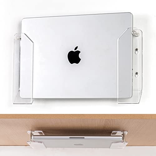 SIPRDE Wall Mount Laptop Holder - Also Available as an Under Desk Laptop Mount, Clear Acrylic, with Adhesive & Screw, for Macbooks, Surface, Keyboards, Switch, Tablets & More