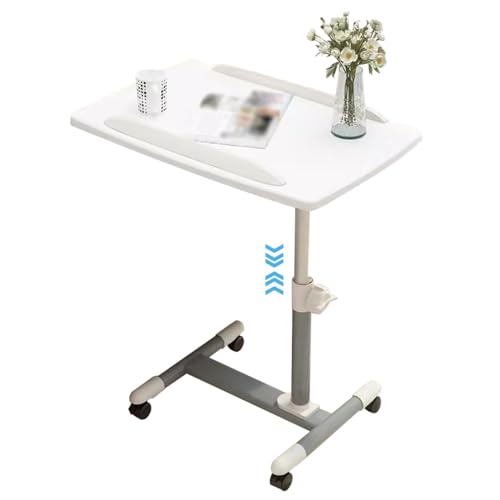 Laptop Table, Height Adjustment Workstation, Training Institution Sit Stand Standing Desk, 45° Flip Desktop Standing Desk, Mobile Sofa Side Table(White) - color: White