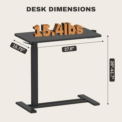 SANODESK 28''Pneumatic Adjustable Overbed Bedside Table with Hidden Casters | Medical Mobile Side End Table Laptop Computer Standing Desk Cart with Tray, Hospital and Home Use(27.6" W x 15.7" D,Black) - color: Black, size: Small