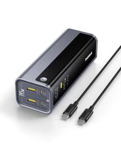 Baseus Laptop Power Bank, 20800mAh 145W Portable Charger with 4 Ports, Digital Display, Fast Charging Battery Pack for Outdoor Work, MacBook, iPhone 17/16/15 Series, Samsung, Dell, Steam Deck and More