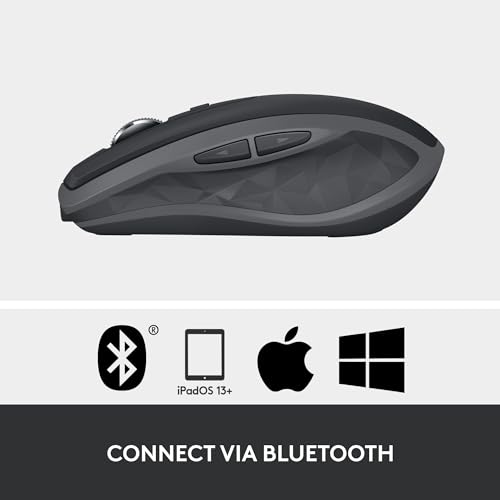 Logitech MX Anywhere 2S Bluetooth Edition Compact Wireless Mouse, No USB Receiver - Use On Any Surface, Hyper-Fast Scrolling, Rechargeable, Control Up to 3 Apple Mac and Windows Computers and Laptops - color: Graphite, style: Micro USB Charge