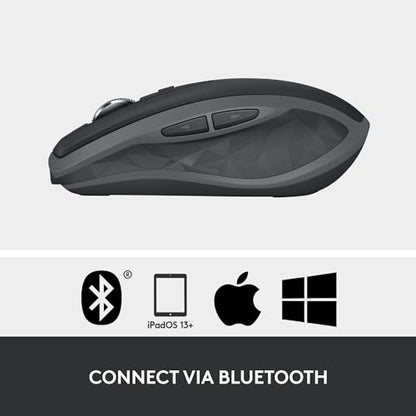 Logitech MX Anywhere 2S Bluetooth Edition Compact Wireless Mouse, No USB Receiver - Use On Any Surface, Hyper-Fast Scrolling, Rechargeable, Control Up to 3 Apple Mac and Windows Computers and Laptops - color: Graphite, style: Micro USB Charge