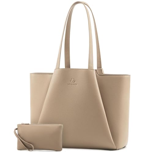 LOVEVOOK Laptop Tote for Women - 15.6 Inch Faux Leather Laptop Bag with Clutch, Large Capacity Office Purse Computer - color: Sandy, size: 15.6 inch