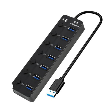 7-Port USB 3.0 Hub with Individual On/Off Switches, 5Gbps Data Transfer USB Splitter for Laptop, PC, Desktop, MacBook, Keyboard, Mouse, Flash Drive, Printer