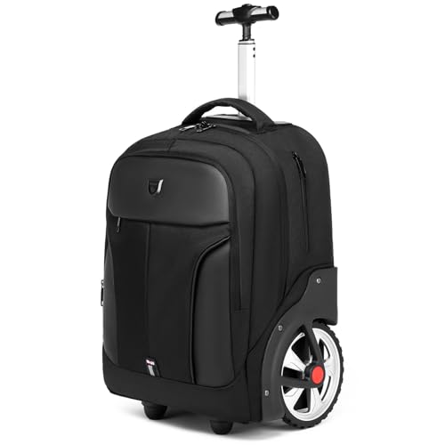 Rolling ,Waterproof Backpack with Wheels for Business, College Student and Travel Commuter, Carry on Backpack with Laptop Compartment, Fit 17 Inch Laptop, Wheeled Backpack for Adults - color: Black