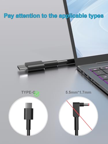 65W USB C Charger Compatible with Dell Chromebook 11 3100/3100 2 in 1 3110/3110 2-in-1 5190/5190 2-in-1 13 14 3300 3380 3400 DA65NM190 HKA65NM200 LA65NM190 HA65NM190 Touchscreen Laptop