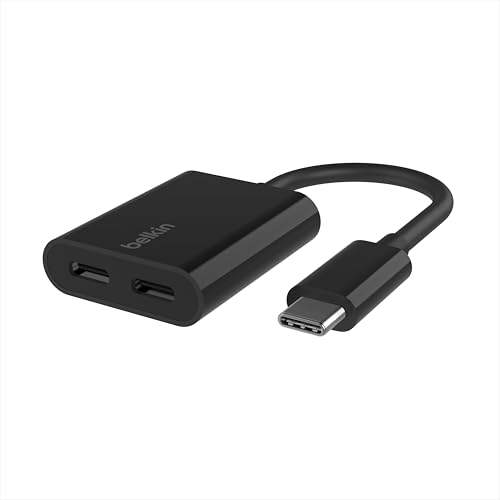 Belkin RockStar USB-C Audio + Charge Adapter, Headphone Adapter w/ USB-C 60W Power Delivery Fast Charging for iPhone, iPad Pro, Galaxy, Note, Google Pixel, LG G6, Sony Xperia, OnePlus, & More - Black - color: Black, size: USB-C, style: USB-C Audio + USB-C