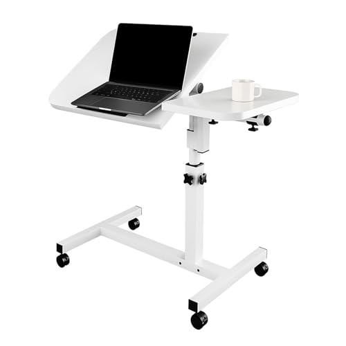 Overbed Table with Wheels Adjustable Height with Wheels Computer Workstation with Tilting Top Height Tray Side for Bedroom on Hospital Home Use