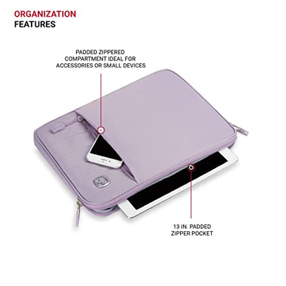 SwissGear Padded Zippered Laptop Sleeve, Micro-Twill Laptop Case with Zippered Front Compartment & Fleece Lining - color: Lilac, size: 13-Inch