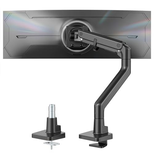monTEK Heavy Duty Monitor Arm, 17-57" Ultrawide, Gas Spring, 59.4 lbs，Black | Desk Monitor Mount Holds 49" 57" Ultrawide Curved Screen Up to 59.4 lbs with No Sag,Clamp & Grommet Arm,75/100 VESA - color: Black, size: without USB