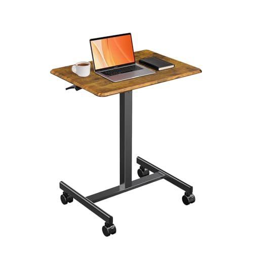 Adjustable Height Mobile Standing Desk with Lockable Casters, Rolling Sit Stand Laptop Computer Desk, Portable Compact Workstation for Home Office Dorm, Brown - color: Vintage Brown
