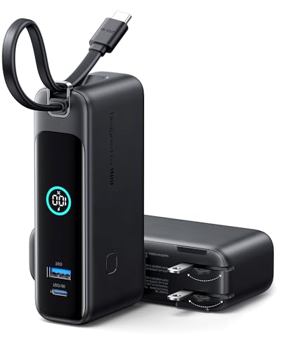 INIU 30W Fast Charging Portable Charger, with Built-in Cable & AC Wall Plug | 10000mAh, Small, Fast Charging, Built-in USB C Cable, Flight-Safe, Travel, Battery Pack for iPhone 17 16 Pro, Samsung S26 etc - color: Black