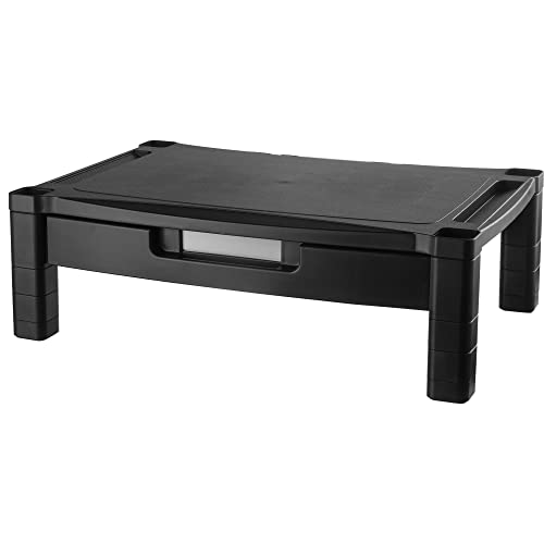 Kantek Wide Deluxe Two-Level Monitor Stand With Drawer, 20" X 13.25" X 3" To 6.5", Black, Supports 50 Lbs - style: Wide Single Level with Drawer