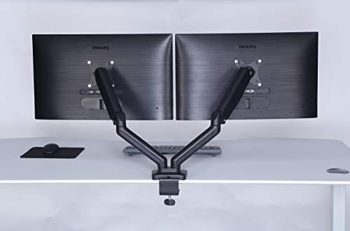 Dual Monitor Arm Desk Mount – Adjustable Height Gas Spring – VESA Mount with C Clamp & Mounting Base – Computer Monitor Stand for Screen up to 32 inch – Holds up to 20 lbs., Black (DMM-24) - size: Dual Arm