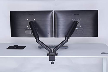 Dual Monitor Arm Desk Mount – Adjustable Height Gas Spring – VESA Mount with C Clamp & Mounting Base – Computer Monitor Stand for Screen up to 32 inch – Holds up to 20 lbs., Black (DMM-24) - size: Dual Arm