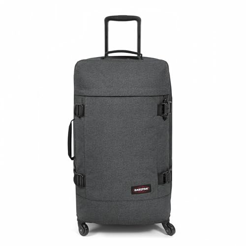 EASTPAK TRANS4 M – 68L Medium Checked Luggage Bag, Two Compartments, TSA Lock, 360° Spinner Wheels, and Telescopic Handle, Black Denim - color: Black Denim, size: 68 Liter Checked Bag