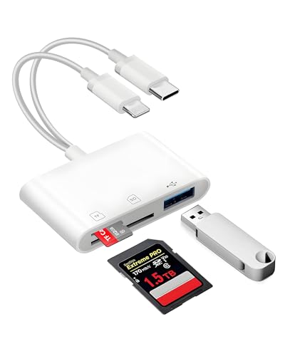 PIYILO SD Card Read for iPhone, USB C Micro SD Card Adapter, Memory Card Reader for Digital Camera, TF Card Trail Camera Viewer, Compatible with iPhone16, MacBook, Laptop, PC, Android