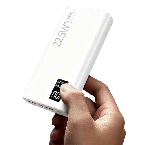 FUNNYPANDA 20000mAh Portable Charger, 22.5W USB C in & Out Power Bank Fast Charging, PD 3.0+QC 4.0 LED Display Phone Battery Man Women Heated Clothing, White - color: White