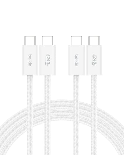Belkin USB C to USB C 240W Cable 2 Pack, 6.6ft Fast iPhone Charger Cord | iPhone 15/16/17, Samsung Galaxy S26, Pixel 10, Airpods, iPad, Nintendo Switch 2, MacBook, Steam Deck, Travel, Chromebook - color: White, style: 6.6 ft - 2 pack