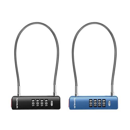 Cable Lock with Code, 4 Digit Combination Locks for Outdoor Fence Gate, Travel Luggage, Combo Padlock Wire U Locks for Cabinet, Kids Bike, Scooter (11.8"(30cm) Cable, Black+Blue) - color: Black+Blue, size: 11.8"(30cm) Cable