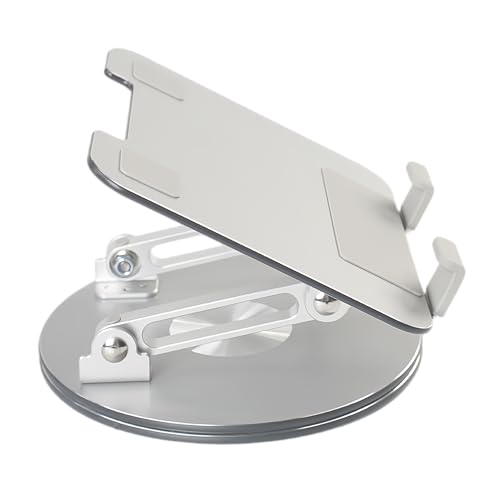Desktop Tablet Stand with 360° Rotation & Height Adjustment – Heavy Duty Aluminum Alloy Tablet Holder for Desk, Compatible with iPad, Tablets, Laptops & Drawing Boards (4.5-14 inch, Silver)