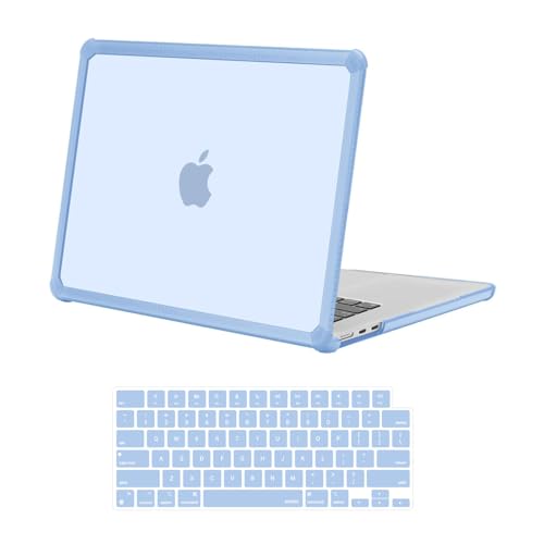 MOSISO Compatible with MacBook Air 15 inch Case M5 2026 M4 M3 M2 2025-2023 | A3448 A3241 A3114 A2941,Anti-Cracking,Heavy Duty Shock-Absorbing Hard Shell Case with TPU Bumper&Keyboard Cover, Air Blue - color: Air Blue