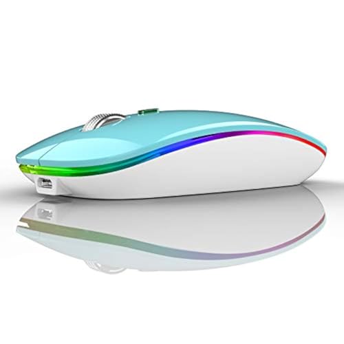 TENMOS Wireless Bluetooth Mouse, LED Silent Rechargeable Mouse-Blue | Tri-Mode BT5.1/5.0+2.4GHz,USB C Charging, Quiet Click, Nano Receiver,Type C Adapter, Portable, Slim, for Laptop/Macbook/iPad - color: Blue