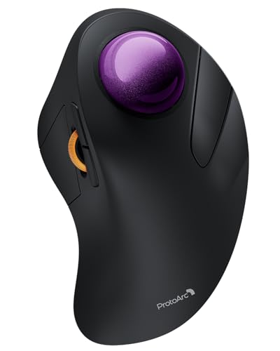 ProtoArc Wireless Bluetooth Trackball Mouse, EM03 NL Ergonomic Rollerball Mouse Rechargeable Computer Mice, 3 Device Connection, Compatible with PC, iPad, Mac, Windows-Purple Ball - color: Purple