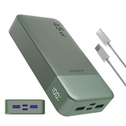 JUOVI Power Bank, 20000mAh 45W Portable Charger, PD3.0 QC4.0 Fast Charging with LED Display, 2 USB-C, 2 USB-A, Battery Pack for iPhone 15 14 13 Series, MacBook, Galaxy, iPad, and More (Green) - color: Green