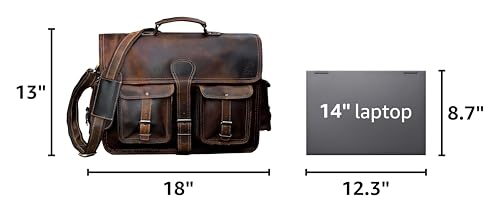 Leather Briefcase Work Bag for Men Women Dark Brown Crossbody Genuine Leather Satchel Office Bag for Men Women 18 Inch Computer Travel Messenger Laptop Shoulder Bag Cureo - size: 18 Inch
