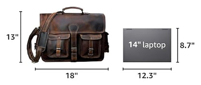 Leather Briefcase Work Bag for Men Women Dark Brown Crossbody Genuine Leather Satchel Office Bag for Men Women 18 Inch Computer Travel Messenger Laptop Shoulder Bag Cureo - size: 18 Inch