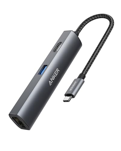 Anker USB C Hub Adapter, 5-in-1 USB C Adapter with 4K HDMI, Ethernet Port, 3 3.0 Ports, for MacBook Pro, iPad Pro, XPS, Pixelbook, and More