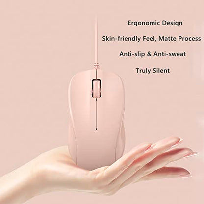 USB Silent Wired Computer Mouse with Easy Click for Office and Home, 1200DPI, Premium and Portable, Compatible with Windows PC, Laptop, Desktop, Notebook (Pink) - color: Pink