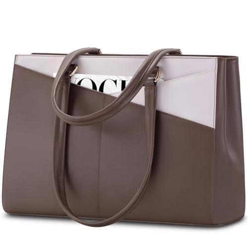 LOVEVOOK Laptop Tote Bag for Women, Office Work Bag Briefcase fit for 15.6 inch Laptop, Large Capacity Teacher Computer Bag Handbag Coffee/Beige | Fits 15.6 Inch Laptop, Waterproof Front Pocket, Shoulder Strap, Large Purse for Business Office Work, Coffee