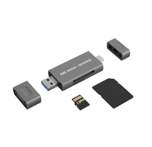 JJC UHS-II SD MicroSD USB Card Reader, Transfer Speed up to 312MB/s, Gray | SD Card Adapter, 3-in-1 USB-A USB-C Micro USB Connection Port, Compatible with Computer, Laptop, OTG Enable Phone & Tablet - color: Gray