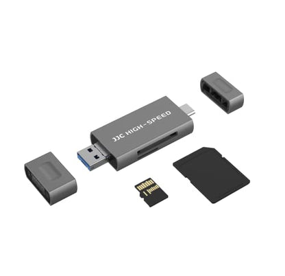 JJC UHS-II SD MicroSD USB Card Reader, Transfer Speed up to 312MB/s, Gray | SD Card Adapter, 3-in-1 USB-A USB-C Micro USB Connection Port, Compatible with Computer, Laptop, OTG Enable Phone & Tablet - color: Gray