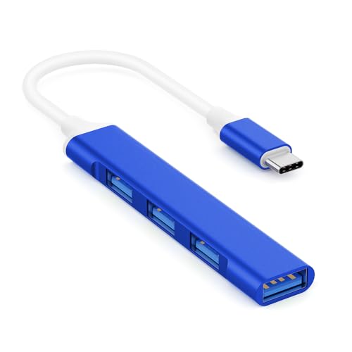 Mac USB C Adapter - Type C USB Adapter Hub with 4 Ports: 1 USB 3.0 + 3 USB 2.0, Ultra-Slim Aluminum Design, 5Gbps Transfer, Adapter for Mac USB C, Type C USB Hub (Royal Blue)