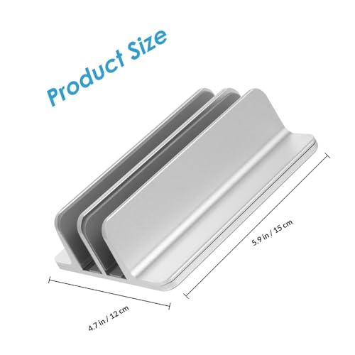 PRETYZOOM Vertical Laptop Stand Dual Slot Aluminum Alloy Desk Holder for Laptop and Tablet, Space-Saving Vertical Dock Compatible with Surface Devices, Silver Desktop Organizer for Office