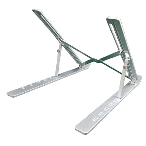 Aluminum Laptop Stand, 6-Height Adjustable Portable Foldable Laptop Holder - Hollow Out Cooling Elevated Desk Stand with Anti-Slip Silicone, Compatible with Notebooks, Tablets