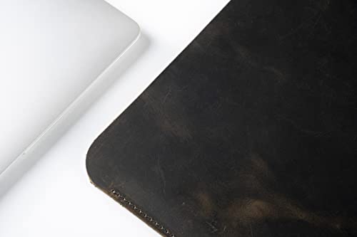 Leather Laptop Sleeve, Handmade Slim Case for MacBook Air 13" (M2) 2024, (M3) 2024 & 15 inch (M3) 2035 - color: Dark Green, size: 13"