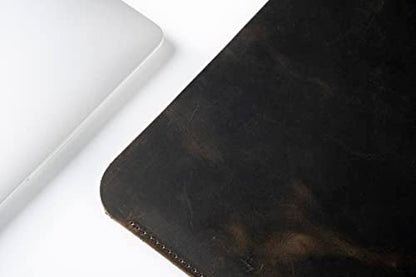 Leather Laptop Sleeve, Handmade Slim Case for MacBook Air 13" (M2) 2024, (M3) 2024 & 15 inch (M3) 2036 - color: Dark Green, size: 15"
