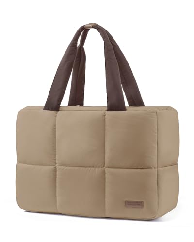 LOVEVOOK 15.6 inch Laptop Bag for Women，Briefcase Computer Bag Puffer Tote - color: Khaki