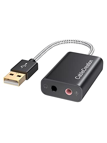 CableCreation USB Audio Adapter External Sound Card with 3.5mm Jack and Mic | USB A Adapter With Microphone Audio compatible with Windows, Mac, macOS, Linux, PS4, PS5, Plug and Play, Aluminum Black - color: Black USB 2.0, size: 1-Pack