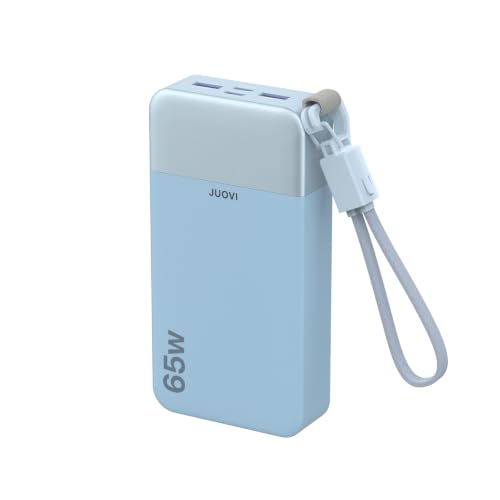 JUOVI Power Bank 65W 20000mAh Laptop Portable Charger with Detachable Cable, PD QC 4-Port Fast Charging, External Battery Pack for MacBook iPad Tablet iPhone Samsung and More - color: Blue