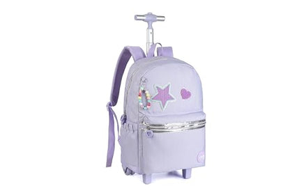 Adult extra Large Kids Rolling Backpack with Lunch Box 3pc Set (STAR HEART PURPLE) - color: Star Heart Purple