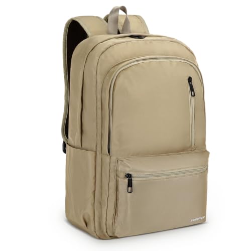 Laptop Backpack for Men & Women 15.6 Inch Office Anti Theft Water Resistant Work Travel Backpack with Luggage Strap Slim Oxford Business Computer Bag for Carry On, Khaki - color: Khaki